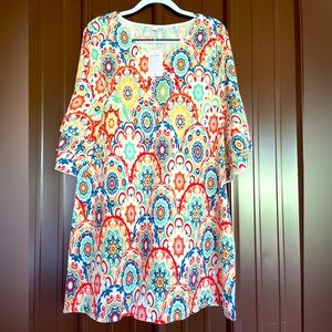 Boho Chic 3/4 Sleeve Rustic Multicolor Midi Dress